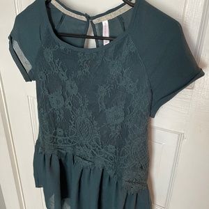 Beautiful Lace Peplum top by Xhilaration in Dark Green